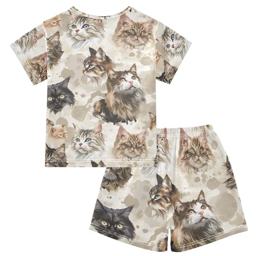 ALAZA Old Animal Cat Kitten Pajamas Short Sleeve 2 Piece Sleepwear Top and Bottom Pajama Set Unisex2