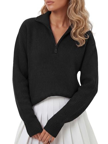Image of LYANER Women's Quarter Zip Pullover Sweater Casual V Neck Collared Knit Fall Winter Outfit Clothes