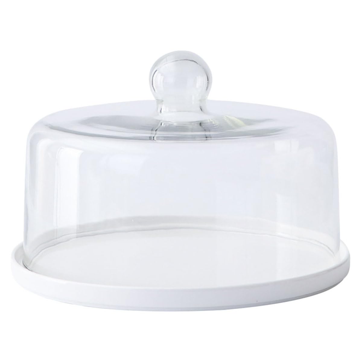 1pièce Plateau à Gâteau Céramique Blanche avec Couvercle Verre Transparent Protection Anti-poussière pour Présentation et Conservation de Desserts Lors de Fêtes et Mariages