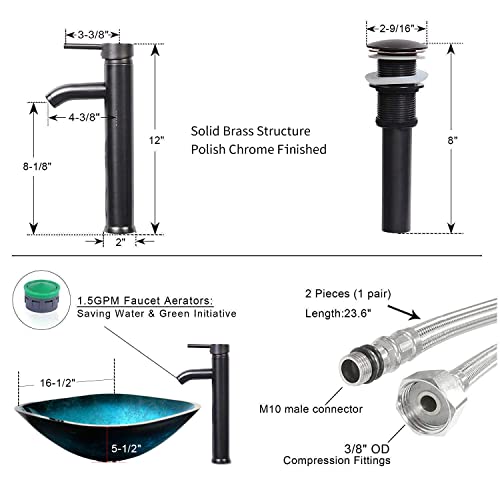 Eclife 32” Bathroom Vanity Sink Combo Black Cabinet Vanity Turquoise Square Tempered Glass Vessel Sink & 1.5 Gpm Water Save With Orb Faucet & Solid Brass Pop Up Drain (A10-V004) #TOP5