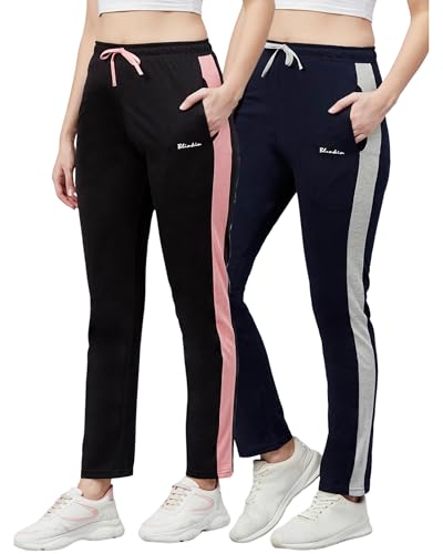 Image of BLINKIN Women's Relaxed Fit Mid Rise Cotton Pajamas Combo, Pack of 2-The Ultimate Track Pants : Ideal Lower for Night Wear & Comfort Wear