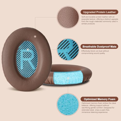 Aurivor Replacement Ear Pads Cushions for Bose QuietComfort QC 35 (ii) 25 15 2 Headphones, Upgraded Earpads for QC35 (ii) QC25 QC15 QC2 SoundTrue/SoundLink AE2/AE2i/AE2w Around-Ear Headphones (Brown) by Aurivor - Image 3