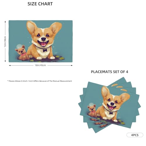 Set de table lin synthétique lavable antidérapant et résistant chaleur pour repas Corgi - 3