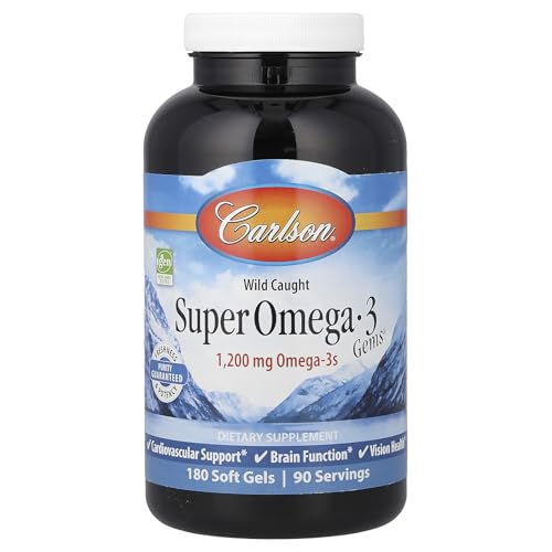 Carlson - Super Omega-3 Gems 1200 mg Omega-3s Cardiovascular Support Brain Function & Vision Health 180 soft gels