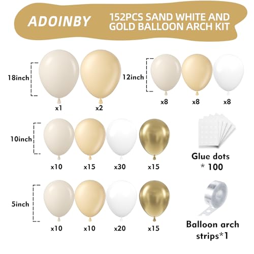 Image of Sand White Gold Balloon Arch Kit, 140Pcs Beige Nude White Balloon with Metallic Gold Balloon Garland Kit for Boho Birthday Wedding Baby Shower Bridal Shower Engagement Prom Party Decorations