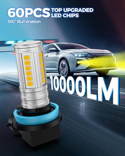 Image of Marsauto H8 H11 Yellow Led Fog Light Bulb, 10000LM H16 H11 Led Bulb Yellow Fog Lights, 360 Illumination 600% Brightness Strong Penetration, Upgraded 60 Pcs CSP Chips H9 H8 Fog Light Bulb Pack of 2