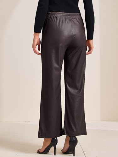 Allegra K Women's Faux Leather Pants High Waist Straight Leg PU Trousers Pant with Pockets4