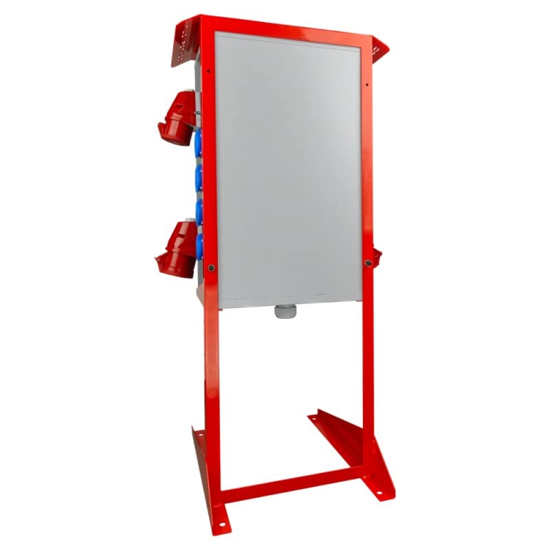Baustromverteiler mit Ständer OS-S/FI Lasttrennschalter FI-Schalter, 2x32A, 1x16A CEE-Steckdose, 8x230V Schuko-Steckdose Stromverteiler IP44 Doktorvolt