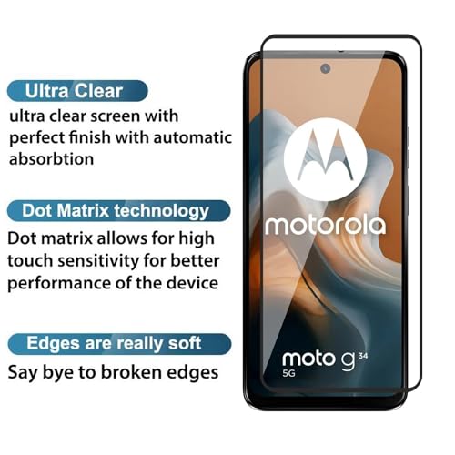 Image of DD SON Premium HD+ Tempered Glass Screen Protector Guard Compatible For Moto G34 5G / Moto G45 5G Edge to Edge Coverage With Easy installation kit for Smartphone