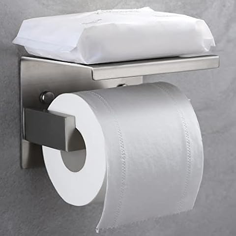Toilettenpapierhalter ohne Bohren, Taozun Selbstklebend klorollenhalter mit Ablage Klopapierhalter Silber SUS 304 Edelstahl gebürstet Cover