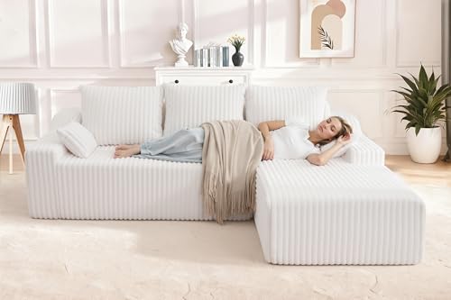 Image of HABUTWAY 94'' Cloud Sectional Couch, Boneless Sofa with Deep Seat, Modular Comfy L-Shape Couch with Chaise for Living Room Bedroom, No Assembly Required(Beige,Right Facing Chaise)