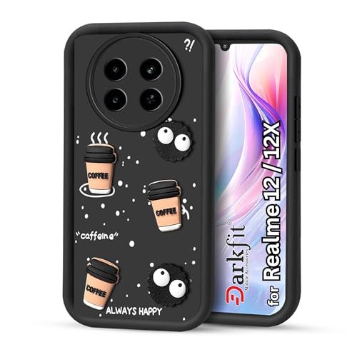 Image of Back Case Cover Compatible with Realme 12 5G / 12x 5G | Cute Fun Cartoon Ball 3D Coffee Silicone Case | Body Protection | Camera Protection | Shock Proof | Color Black | Pack of 1