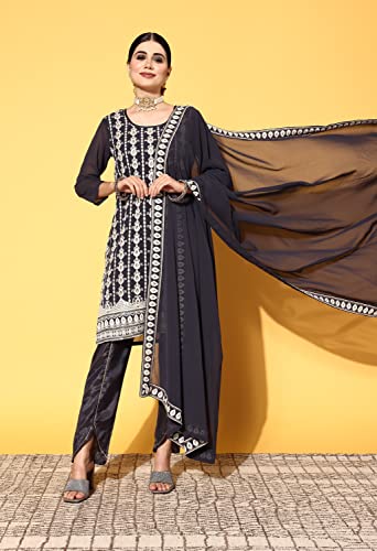 Image of LYMI LABEL Kurta Set For Women - Georgette Chikankari Sequence Straight Kurta With Bottom Set with Matching Dupatta for Ethnic, Fusion Wear