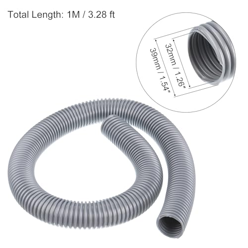 PATIKIL EVA Flexibel Staubsauger Schlauch 39mm Außendurchmesser 1M Länge Staubsammel Schlauch für Industrie Staubsauger Grau