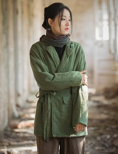 NFYM Womens Linen Suit Quilted Coat Jackets Blazer Notch Lapel Fall Winter Wrap Tie Front Loose Outerwear3