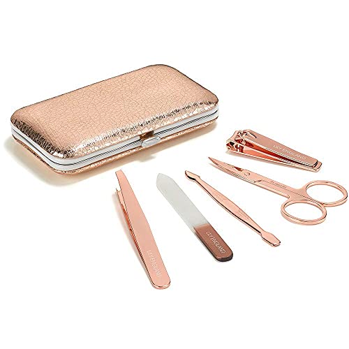 Lily England Manicure Set For Women & Girls - Nail Kit & Pedicure Tools With A Rose Gold Travel Case - Stainless Steel Nail Set Includes A Filer, Tweezer, Dual Cuticle Pusher, Scissors & A Clipper - 7