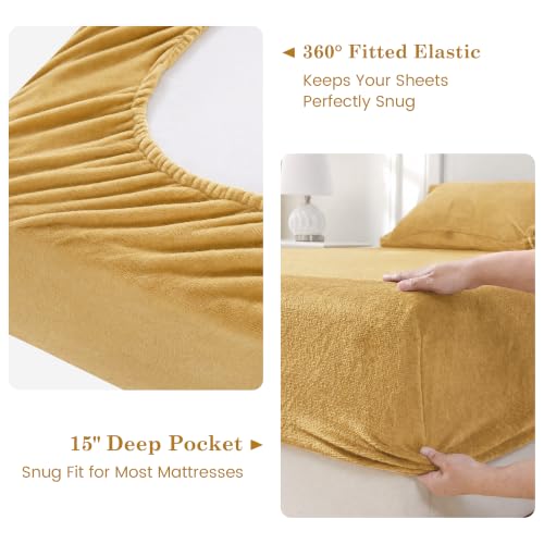 Image of Viviland Plush Microfleece King Bed Sheet Set, Gold /Camel