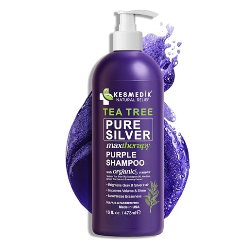 KESMEDIK Tea Tree Purple Shampoo, Professional Anti-Brass Toner, Neutralizes Yellow Tones for Grey,