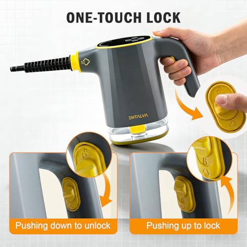 Entalva Handheld Steam Cleaner,15pcs Multi-Purpose Pressurized Steamer for Cleaning, 15s Fast Heat, Portable Steam Cleaner with LED Display & Safety Lock for Home,Bathroom,Kitchen,Gray — view 3