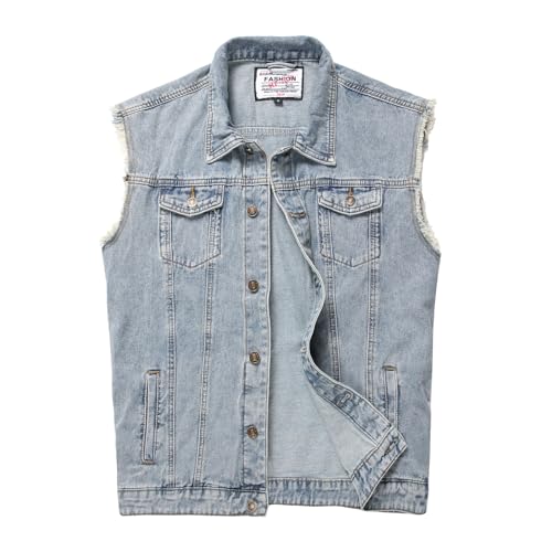 Ginsiom Men's Denim Vest,Sleeveless Jean Jacket Ripped Stretchy Distressed Battle Vest for Men Sleeve Less Outerwear(938Blue,L)