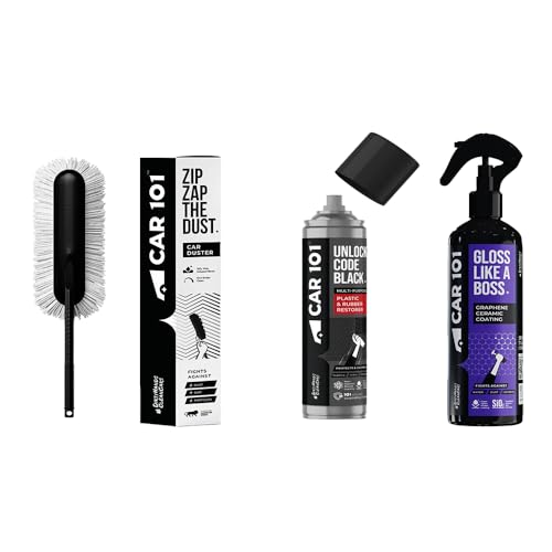 Image of CAR101 Ultimate Shine Shield & Dusting Combo | Zip Zap Duster & 300ml Graphene Coating and 250ml Tyre & Trim | Car Cleaner for Scratch-Free Cleaning | Protectant for Plastic, Vinyl, Rubber