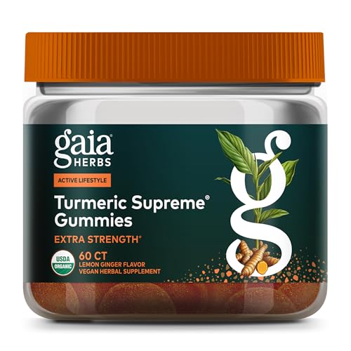 Gaia Herbs Turmeric Supreme Gummies Extra Strength - Supports Healthy Inflammatory Response in Healthy Individuals* - Lemon Ginger Flavor - 60 Vegan Organic Gummies (20 Servings)