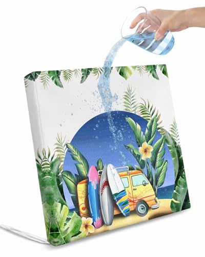 Edwiinsa Summer Camper Indoor/Outdoor Seat Cushions Cover,Waterproof Patio Chaise Lounge Cushion Cover for Beach Pool Side Chair Cushions 22x22x4 Pieces Beach Surfing Tropical Leaves Watercolor