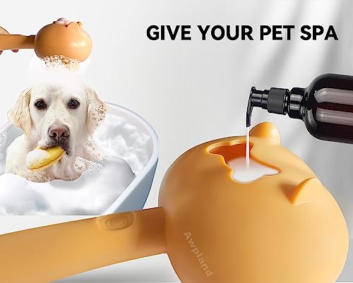 Awpland Dog & Cat Grooming Brush: Soft Shampoo Dispenser for Bathing, Deep Cleaning Supplies for Short and Long Hair Pets