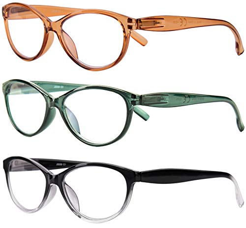 Reading Glasses Women +1.25 Blue Light Blocking 3 pack Womens Computer Readers Eyeglass Spring Hinge Anti Glare Eyestrain