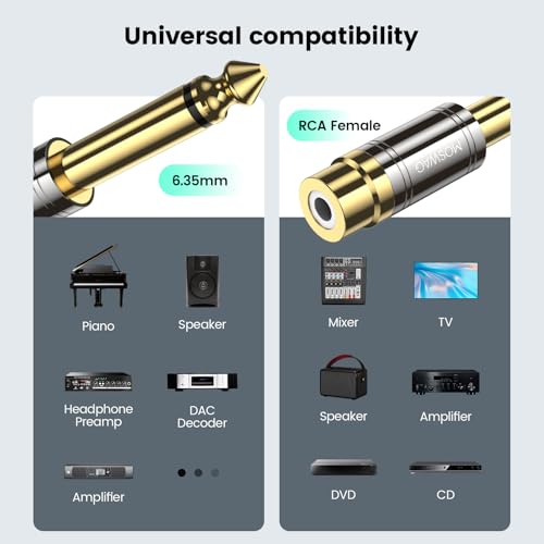 Adaptador MOSWAG RCA a 1/4 pulg 6.35mm Mono Macho a RCA Hembra 6 unidades miniatura 2