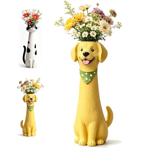 Quirky Shaped Flower Vase Unique Decorative Resin Planter for Indoor Small Plants Whimsical Desktop Ornament Creative Housewarming Gift (Quirky Dog Vase)