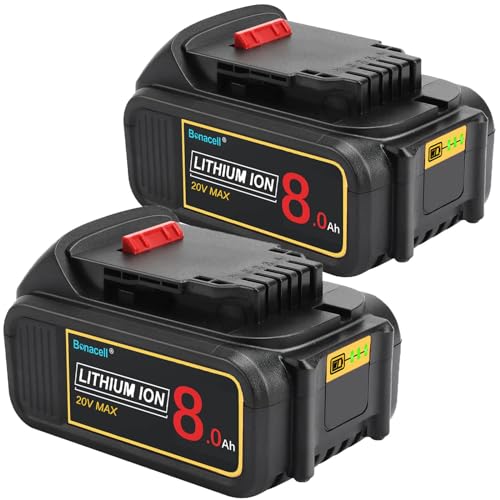 Bonacell 2Pack 8.0Ah Replacement for Dewalt 20V Battery Lithium MAX Compatible with DCB206 DCB204 DCB200 DCB180 DCB181 DCD/DCF/DCG Series Power Tools