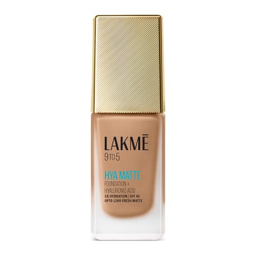 Image of LAKME 9to5 Hya Matte Full coverage Liquid All skin type Foundation + Hyaluronic Acid Neutral Almond - 25ml (Pack of 2)