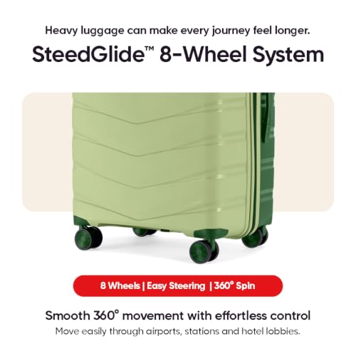 Image of Axis Medium Check-in Suitcase 65 cm 24 inch Polypropylene Hard Trolley, 8 Spinner Wheels, 3-Pocket Convipack, Dual-Tone Shell, Recessed Number Lock Laser Green /Everglade Green