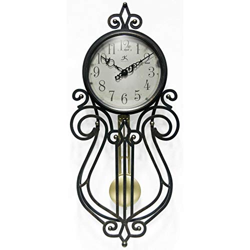 Infinity Instruments 20 inch x 9 Inch Classic Traditional Vintage Rustic Farmhouse Pendulum Non-Ticking Silent Battery Operated Easy to Read Wall Clock for Living Room, Bedroom, Kitchen, Antique Black