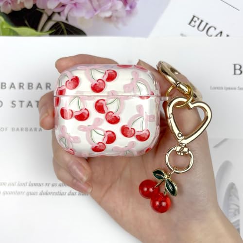 AIIEKZ Compatible with AirPods 3 Case Cover 2021, Soft TPU with Cute Flower Pattern for AirPods 3rd Generation Case with Flower Keychain and Carabiner for Girls Women (Cherry) by AIIEKZ - Image 6