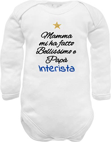 Body de bebé bordado Inter con frase en italiano (cálido algodón, manga larga, Masculino Interista 3-6 Meses)