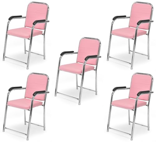 Image of GOYALSON Office Chair Visitor with arm Rest with Steel Frame and Cushioned seat Back Chair Without Wheels Chair (5, Pink, Heavy 1)