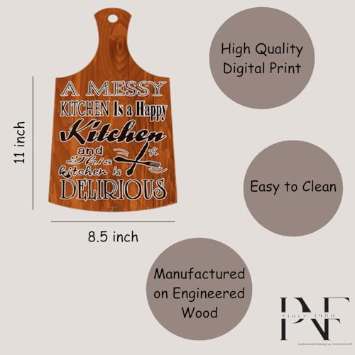 Image of PNF Poster And Frames A messy Kitchen is a happy kitchen Quote Wall art & Door Hanging Frame For Kitchen, Dining, restaurants Decor | Walland home Decor for Living Room | Room Decor Wall Decor Items For Bedroom | (Wooden, 11x9 Inch,brown)-69-1