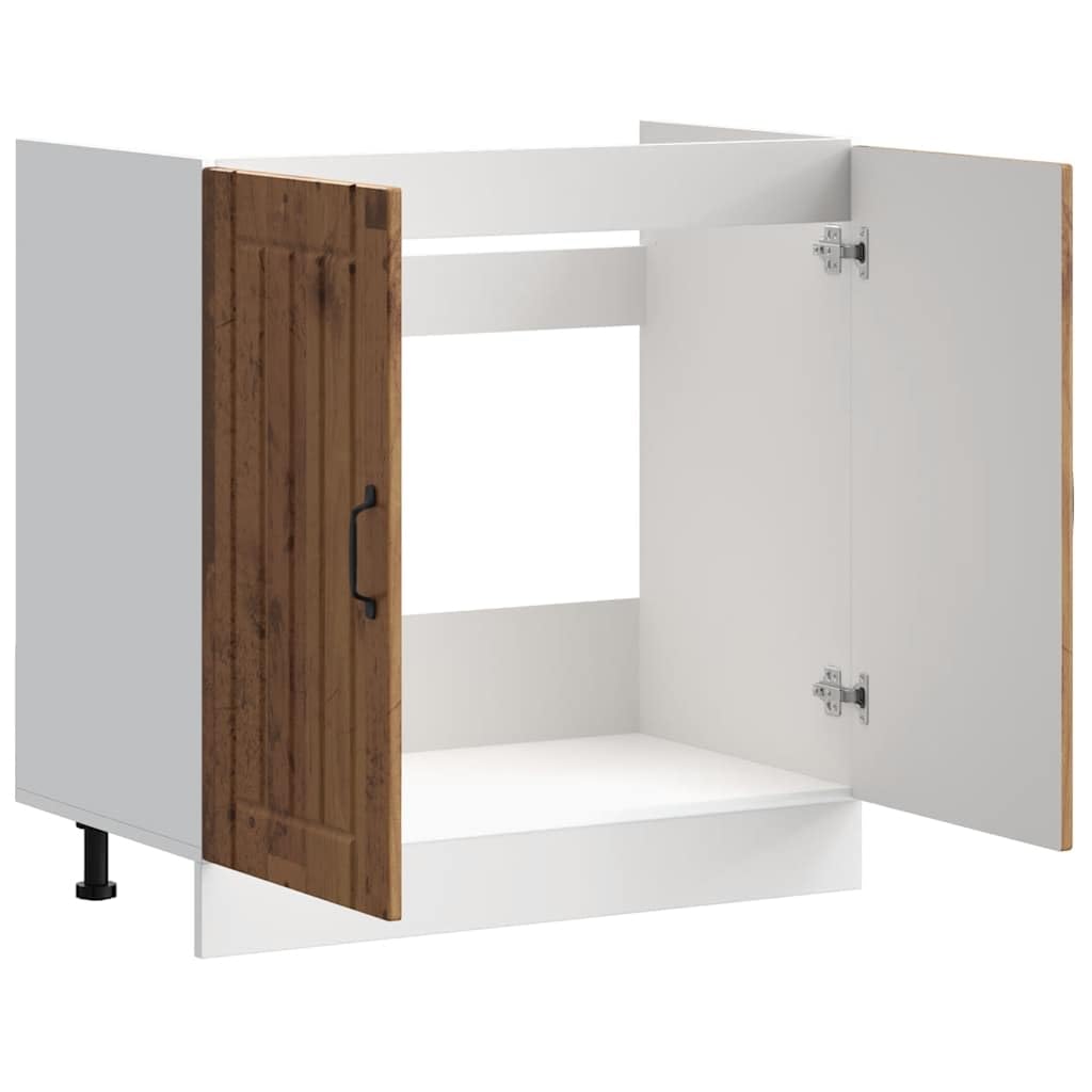 Meuble sous évier 80 x 46 x 81,5 cm Lucca aspect bois vieilli