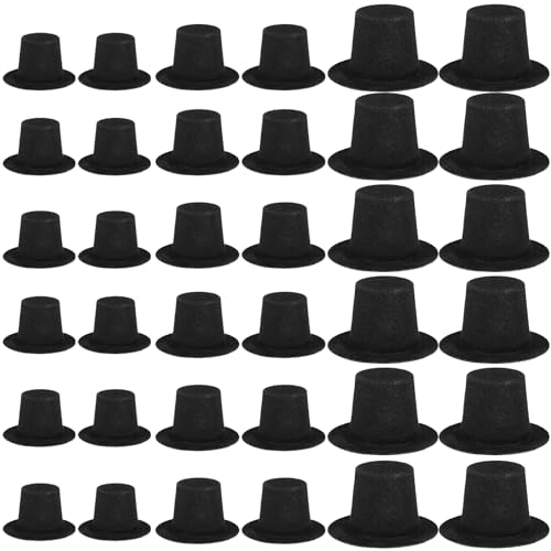 Foimas 60Pcs Mini Black Top Hats, 3 Size Plastic Miniature Top Hats For Snowman Hat Crafts Art Diy Decoration Christmas Party Supplies