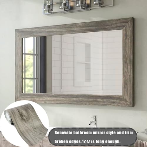Desominor 5MWOODBORDERMESO 32.8Ft Brown Grey Border Peel &Stick Wood Grain Wallpaper Border Removable Waterproof Bathroom Mirror Frame Sticker thumb #2