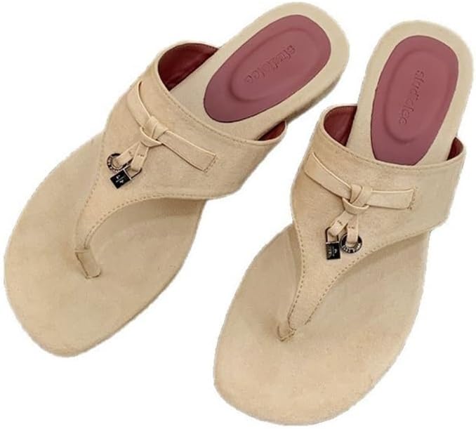 Bath Slippers Women's Square Head Tassel Flip Flops - Low Heeled Sandal Slippers for Outdoor for Showering and Indoor use(Apricot,7)