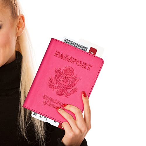 Image of Passport and Vaccine Card Holder Combo, with Slot, Wallet, Cover, Case, for Women Men(AD-Rose Red)