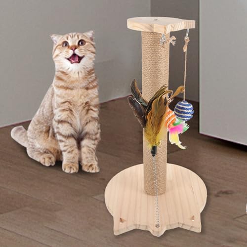 Rascador pequeño para gato con sisal natural y base de madera miniatura 6