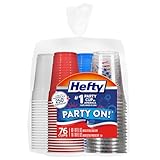 Hefty Party On Disposable Plastic Party Cups, 76 Count, 16 Oz Cups in Assorted...