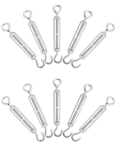 QWORK® 10 Piezas Tensor M5, Tensor de Cable, Tensor de Gancho y Ojo de Acero Inoxidable 304
