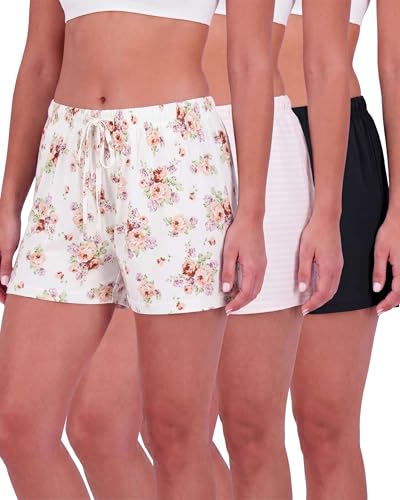 Image of Real Essentials 3 Pack: Women's Pajama Shorts Sleep Lounge Sweatshorts Comfy Sleepwear Bottoms (Available In Plus Size)