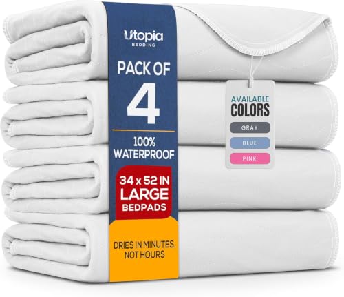 Image of 4 Pack Waterproof Reusable Heavy Absorbency Incontinence Bed Pads 34 inchx52 inch | Utopia Bedding Washable Underpads, Chuck Pads for Adults, Kids, Elderly and Pets, Bedwetting Pads for Sofa and Couch, White