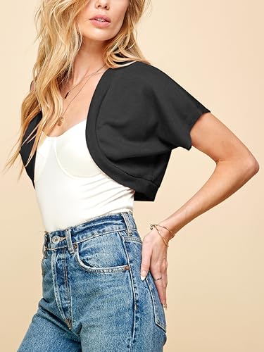 Image of Lock and Love Women's Versatile Open Front Lightweight Short Sleeve Bolero Shrug